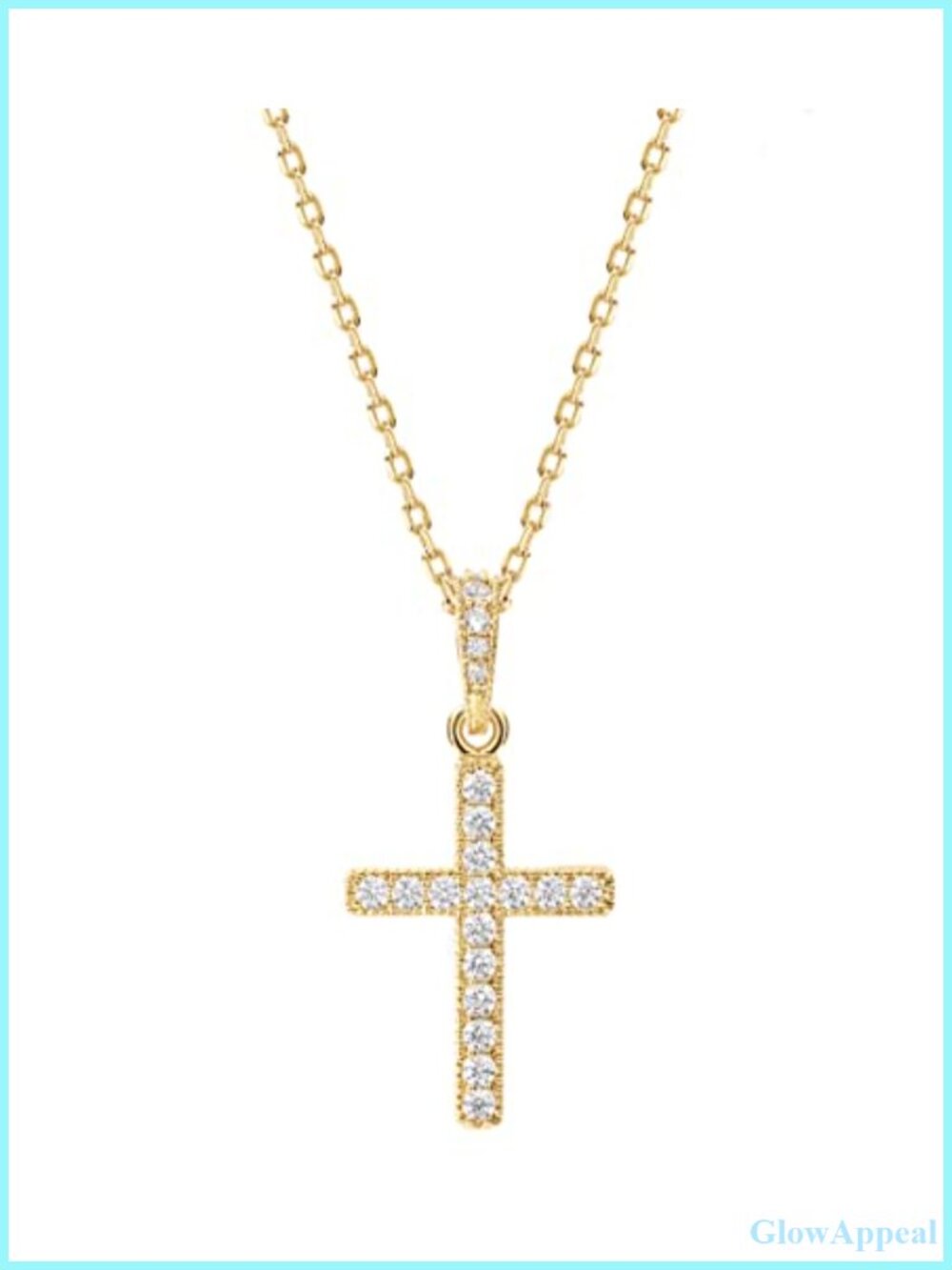 14K Gold Plated CZ Cross Pendant Necklace Adjustable Chain Everyday Wear